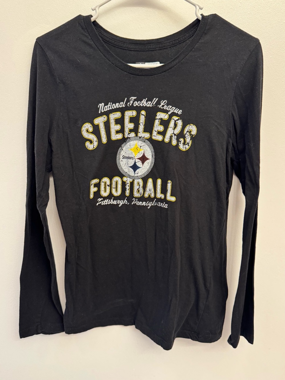NFL Black Steelers Long Sleeve Tee with Yellow & White Logo - Women's